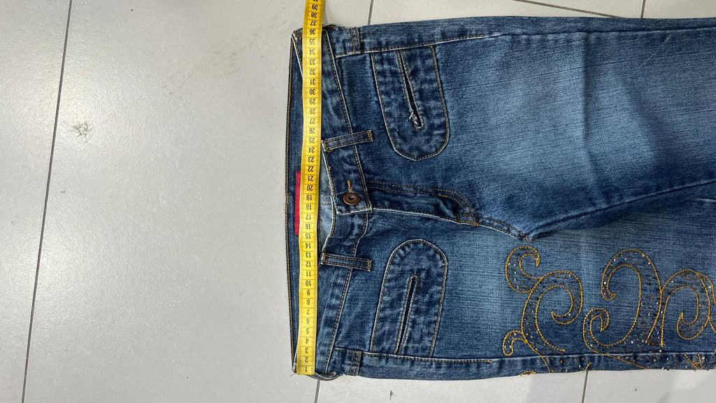 Jeans gamba larga XFN Jeans blu denim ricamo oro Vintage Y2K (S) — foto 8