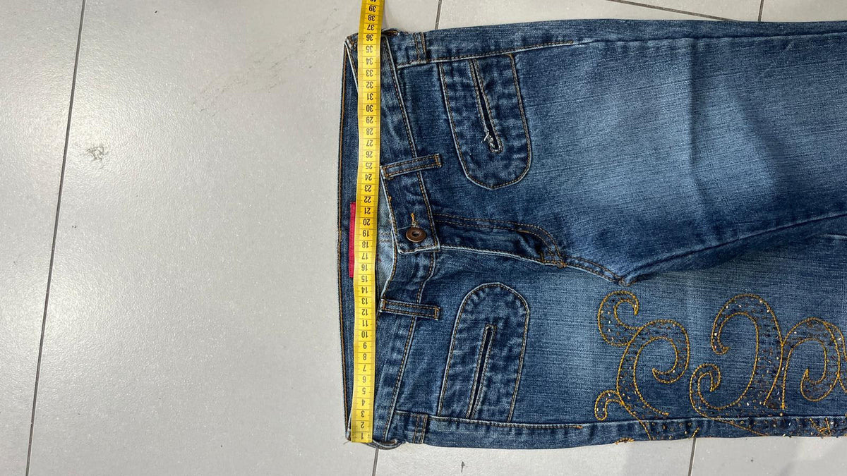 Jeans gamba larga XFN Jeans blu denim ricamo oro Vintage Y2K (S) — foto 8