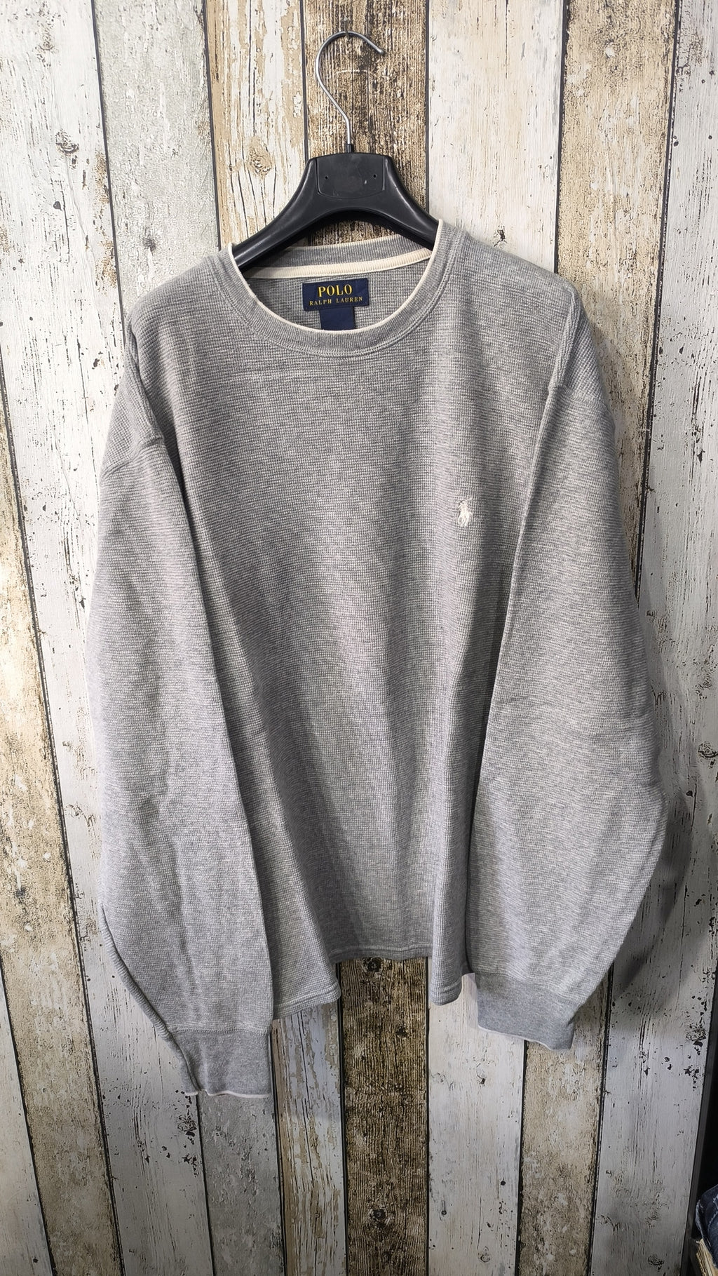 Felpa Girocollo Polo Ralph Lauren Rilievo Waffle Grigio Chiaro Melange Vintage Y2K — foto 3
