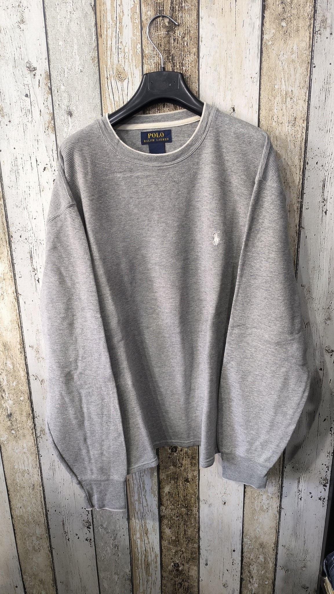 Felpa Girocollo Polo Ralph Lauren Rilievo Waffle Grigio Chiaro Melange Vintage Y2K — foto 3