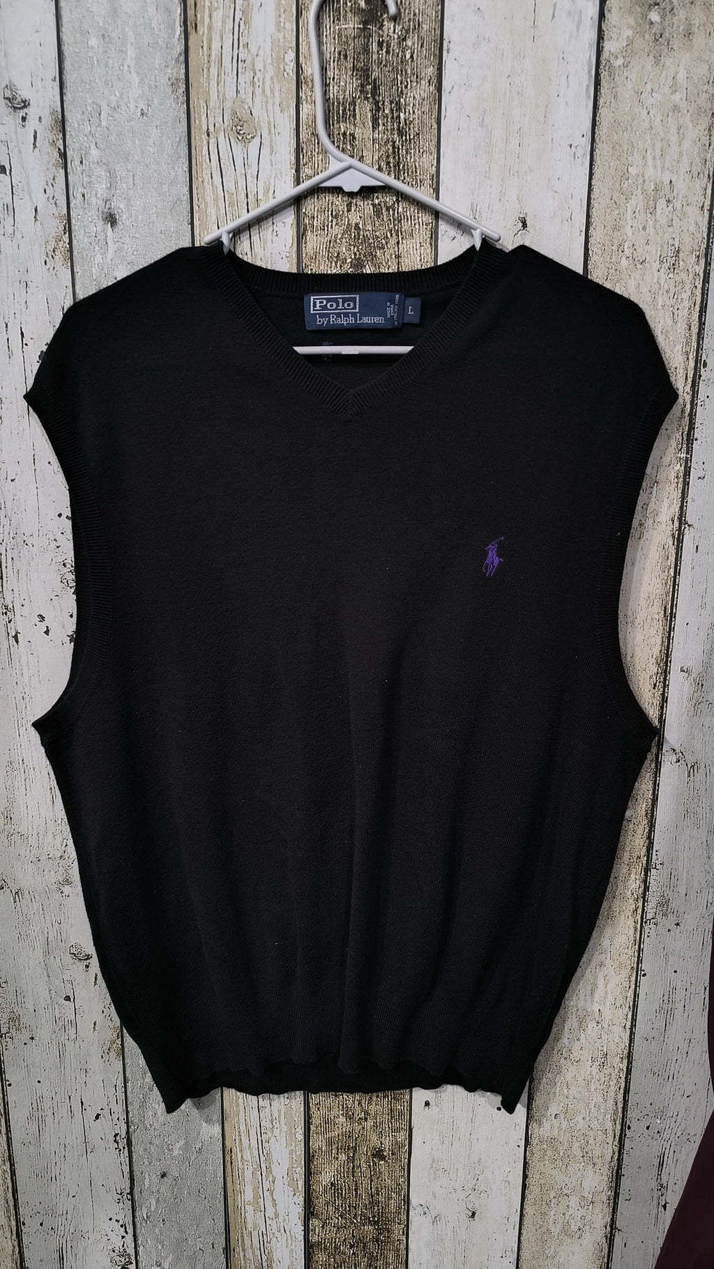 Gilet in maglia Polo by Ralph Lauren Scollo a V Logo viola Vintage Y2K (L) — foto 3