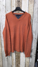 Maglione Tommy Hilfiger scollo a V arancione ruggine Vintage Y2K (M) — foto 3