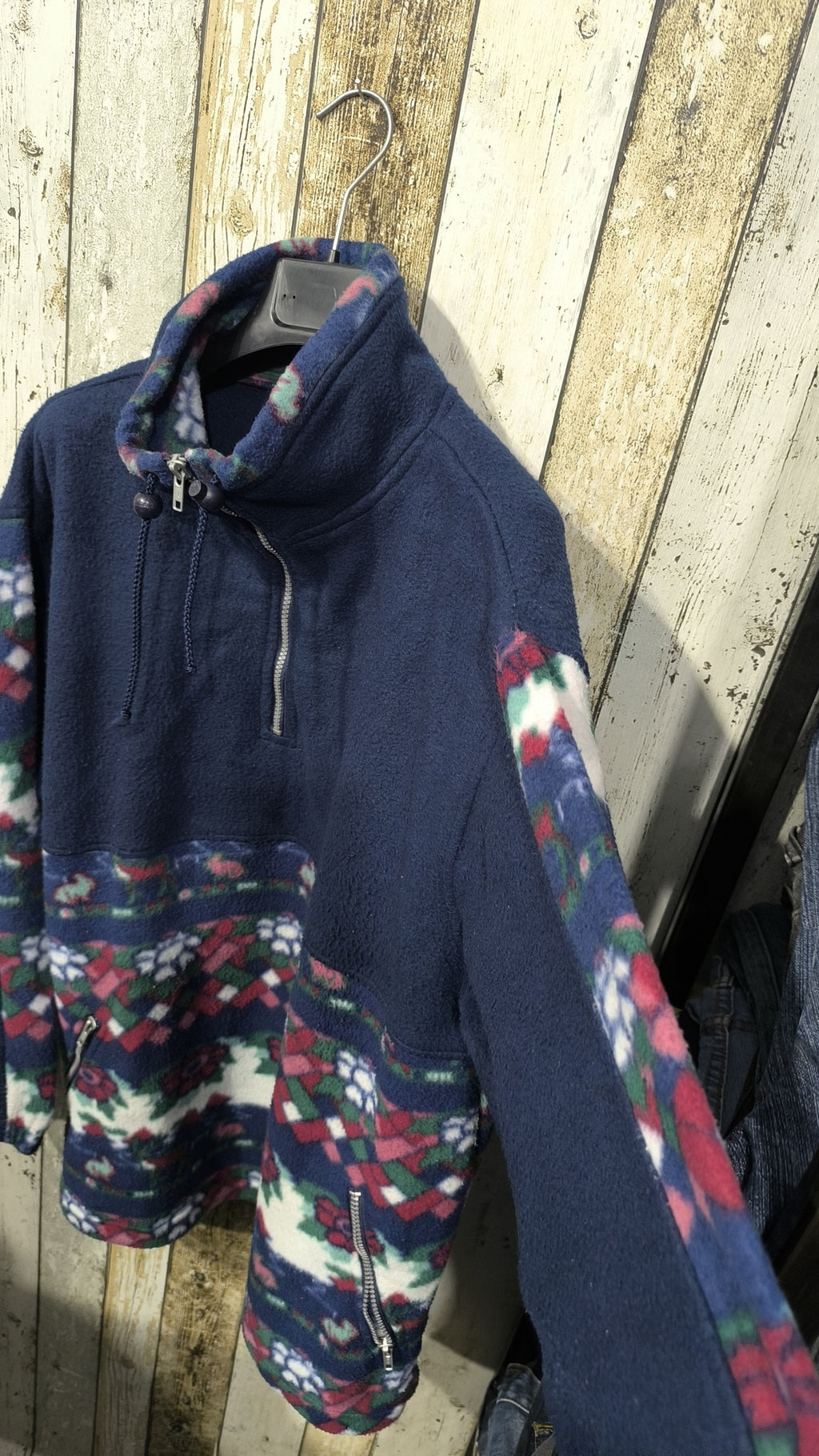 Pile Quarter Zip Marcel Clair Blu Navy Floreale Geometrico Vintage Y2K (S) — foto 6