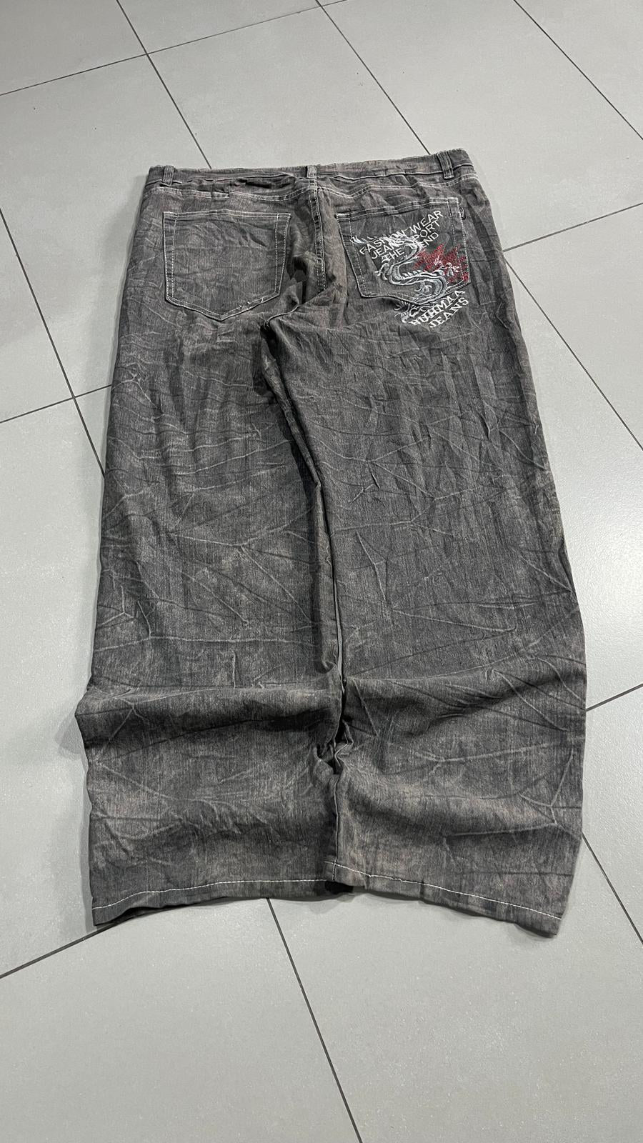 Jeans Grigio Scuro Ricamo Drago Vintage Y2K (41) — foto 3