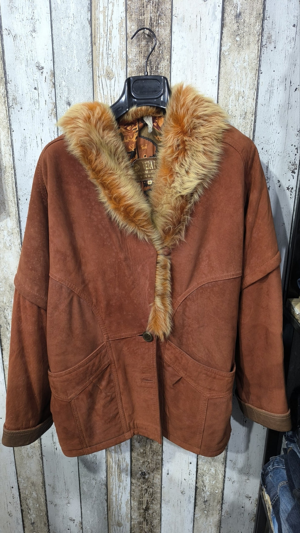 Giacca Pelle Marrone Collo Pelliccia Vintage Y2K Donna (M) — foto 3
