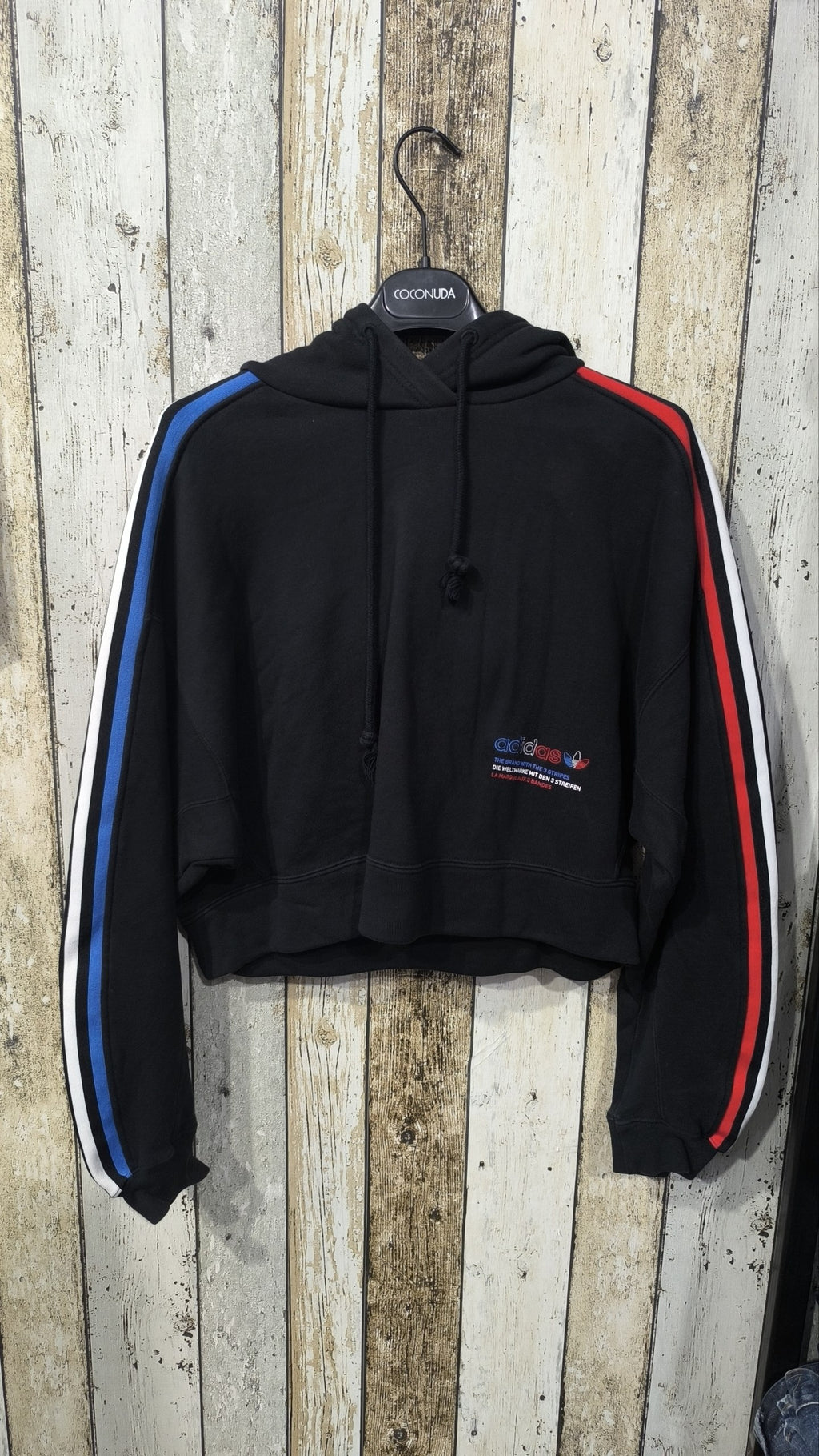 Felpa Adidas Corta Con Cappuccio Nero Blu Rosso Bianco Vintage Y2K Donna — foto 3