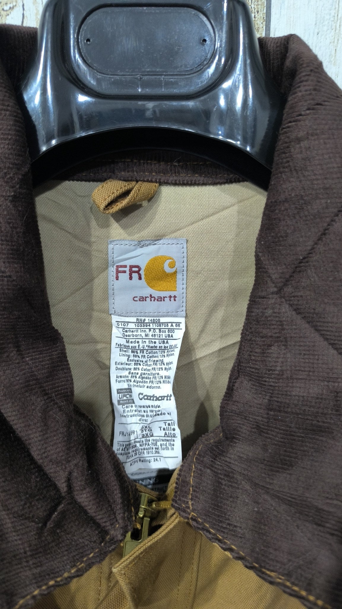 Giacca da lavoro Carhartt FR Zip Colletto Velluto Marrone Chiaro Vintage Y2K (3XG Tall) — foto 5