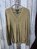Cardigan Lauren Ralph Lauren Oro Bronzo Metallizzato Vintage Y2K (XL) — foto 3