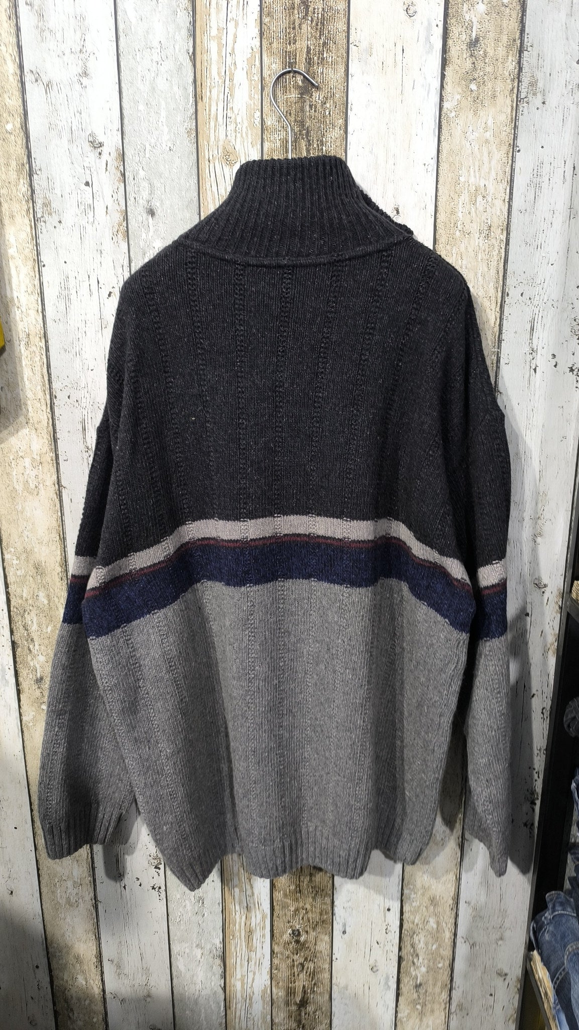 Maglione Quarter Zip Nero Grigio Rigato Vintage Y2K (XL) — foto 8