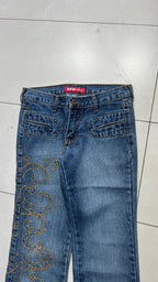 Jeans gamba larga XFN Jeans blu denim ricamo oro Vintage Y2K (S) — foto 5
