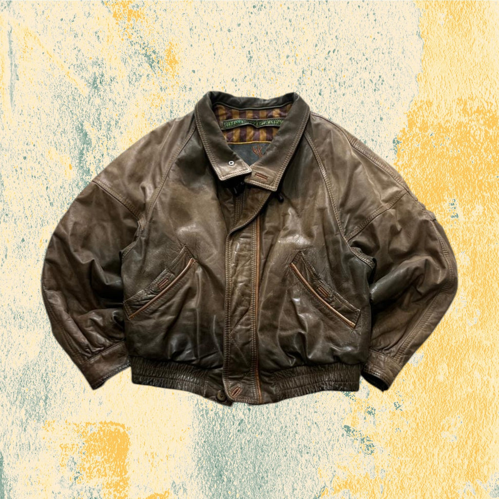 Giubbino In Vera Pelle Bomber - Y2K Aviatore Boxy Fit Oversize (L)