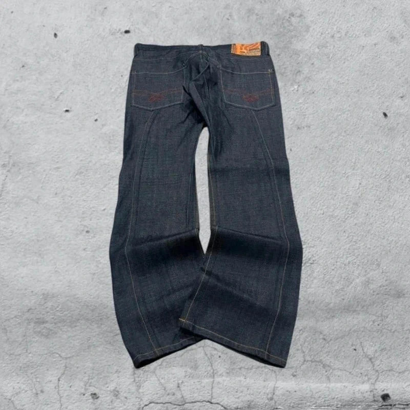 Raw Denim Jeans Embroidered Baggy Fit (XL)