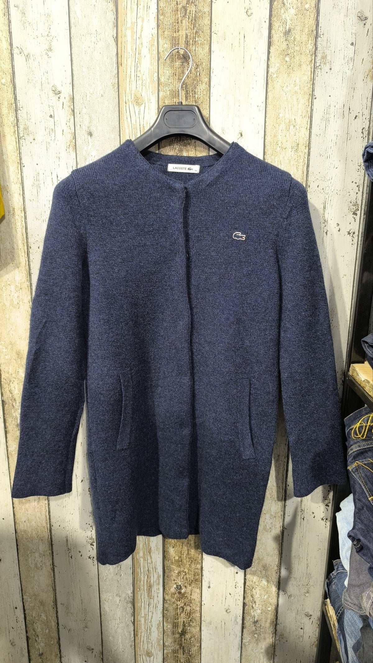 Cappotto Lacoste lungo in maglia blu scuro mélange Vintage Y2K (34) — foto 3