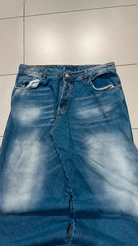 Denim Jeans Balloon Super Baggy Fit Blu con Lavaggio Chiaro (XL)