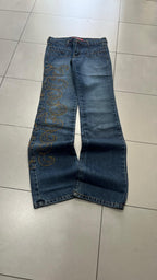 Jeans gamba larga XFN Jeans blu denim ricamo oro Vintage Y2K (S) — foto 3