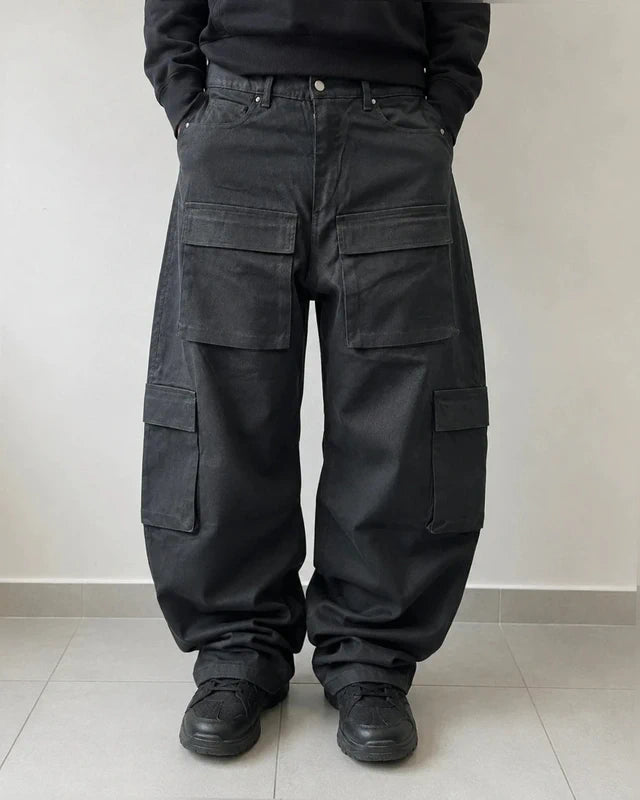 Super Baggy Balloon Pants Cargo Cerati Nero Semplice (L)
