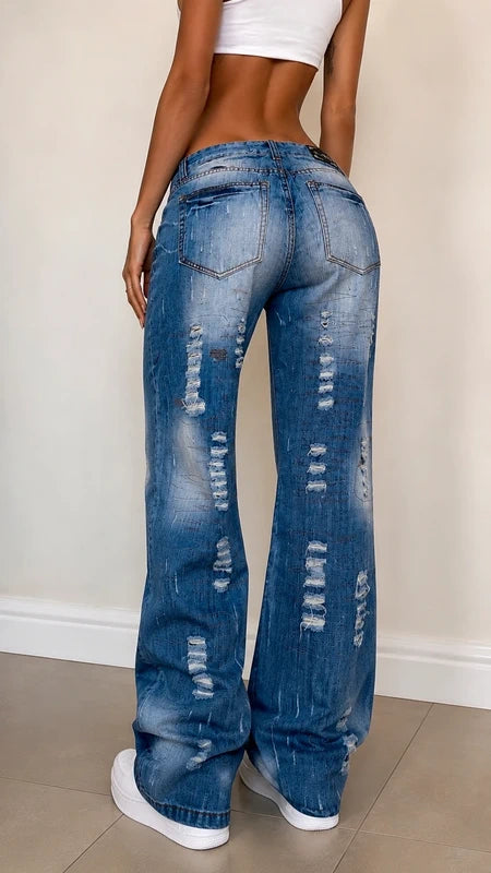 Denim Jeans Vintage Y2K Straight Baggy Fit Particular Embroidered NEW Modello "KosmoLupo"