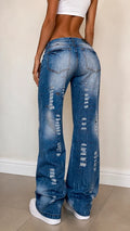 Denim Jeans Vintage Y2K Straight Baggy Fit Particular Embroidered NEW Modello "KosmoLupo"