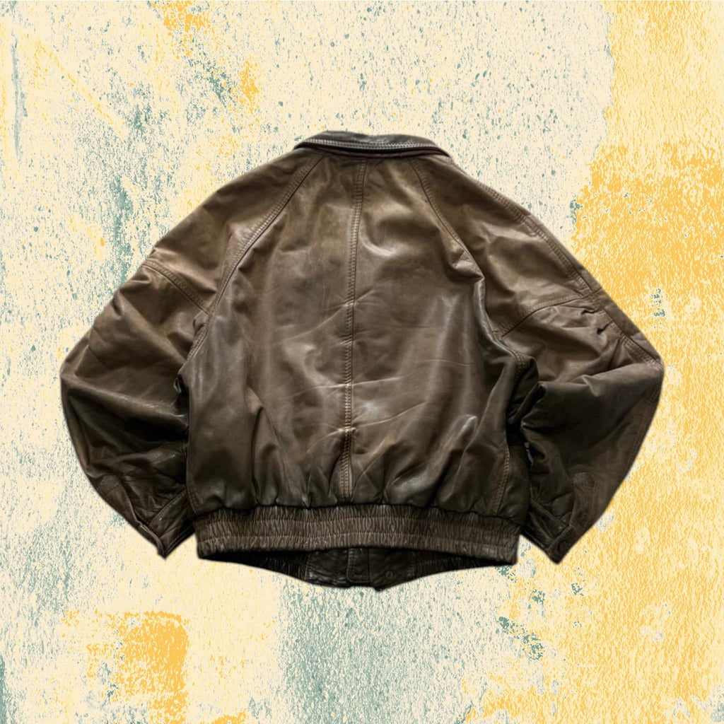 Giubbino In Vera Pelle Bomber - Y2K Aviatore Boxy Fit Oversize (L)