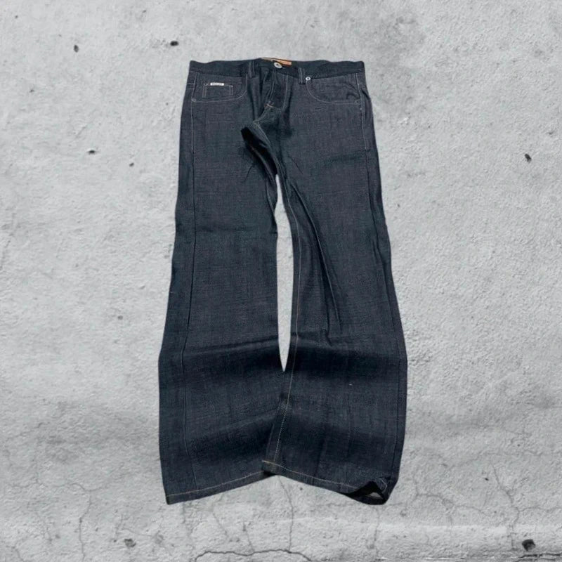Raw Denim Jeans Embroidered Baggy Fit (XL)