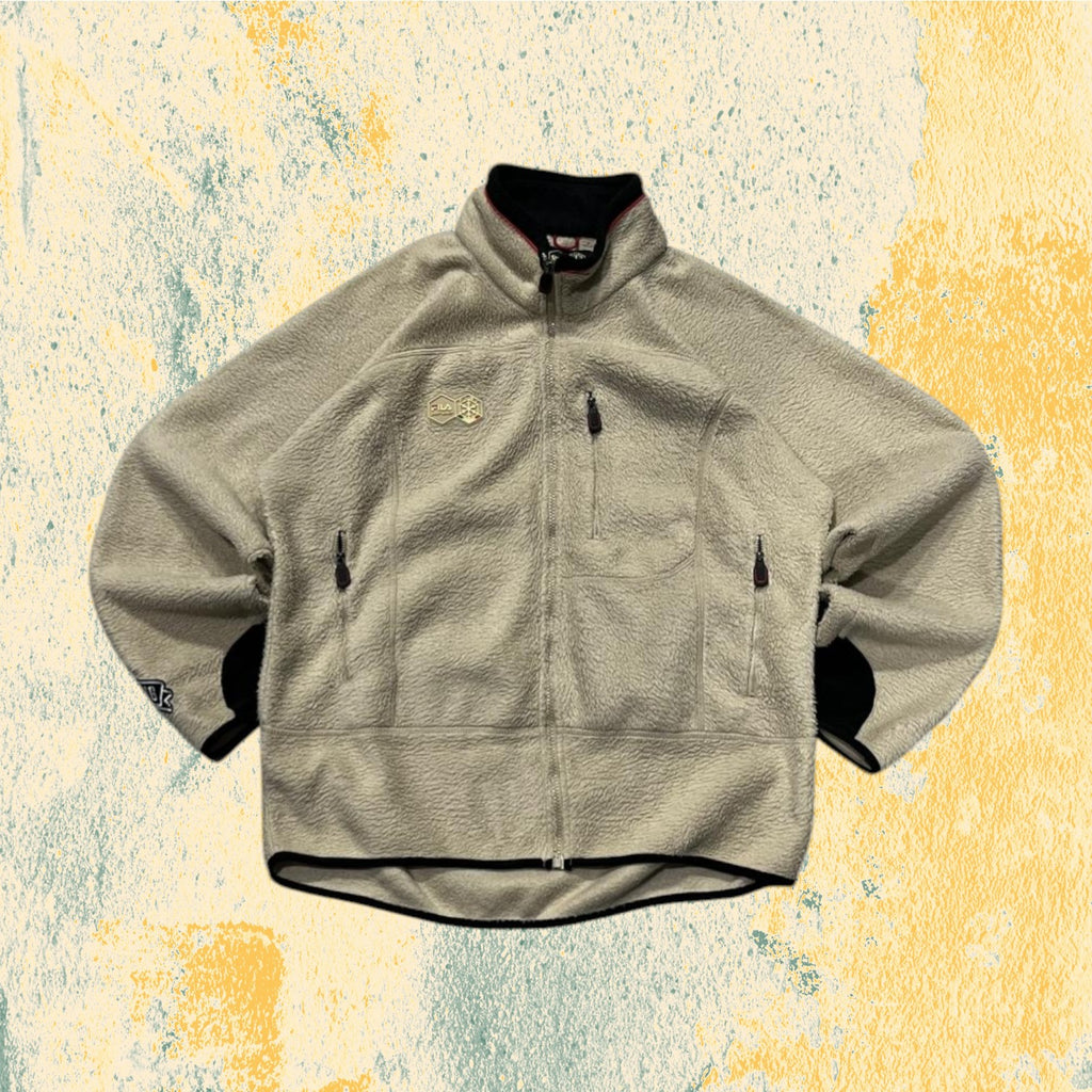 Felpa in Pile Beige Fila anni 2000 - American Oversize Fit (XL)