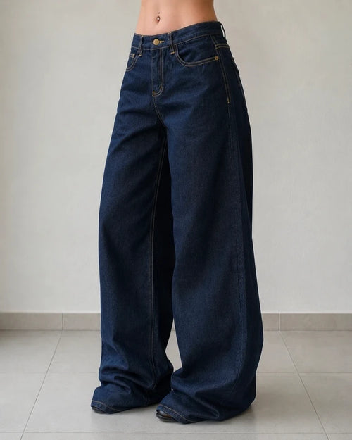 Denim Jeans Baggy Fit Blue Gold Botton Vintage Y2K