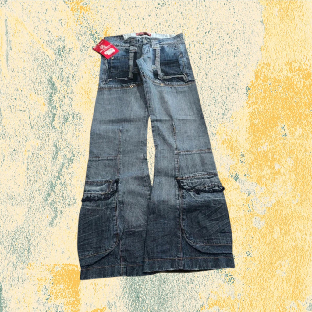 Denim Cargo Washed Low Waist Vintage Y2K baggy Fit 90s 2000s (S)