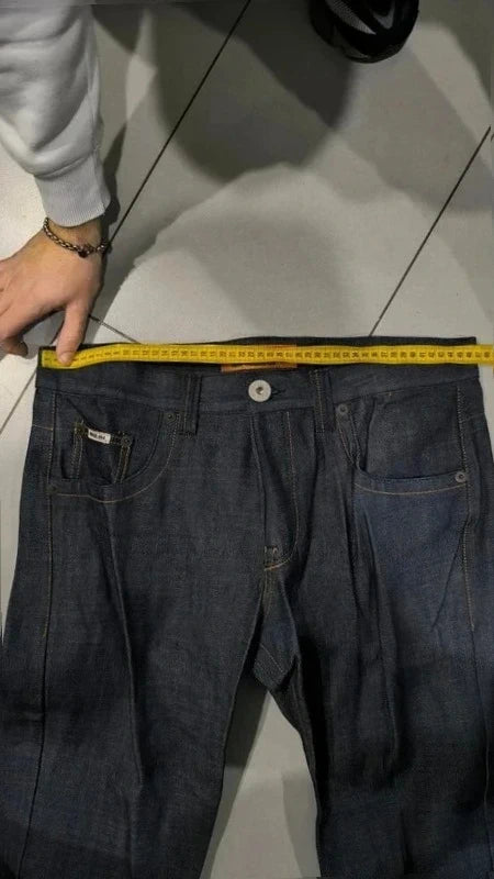 Raw Denim Jeans Embroidered Baggy Fit (XL)