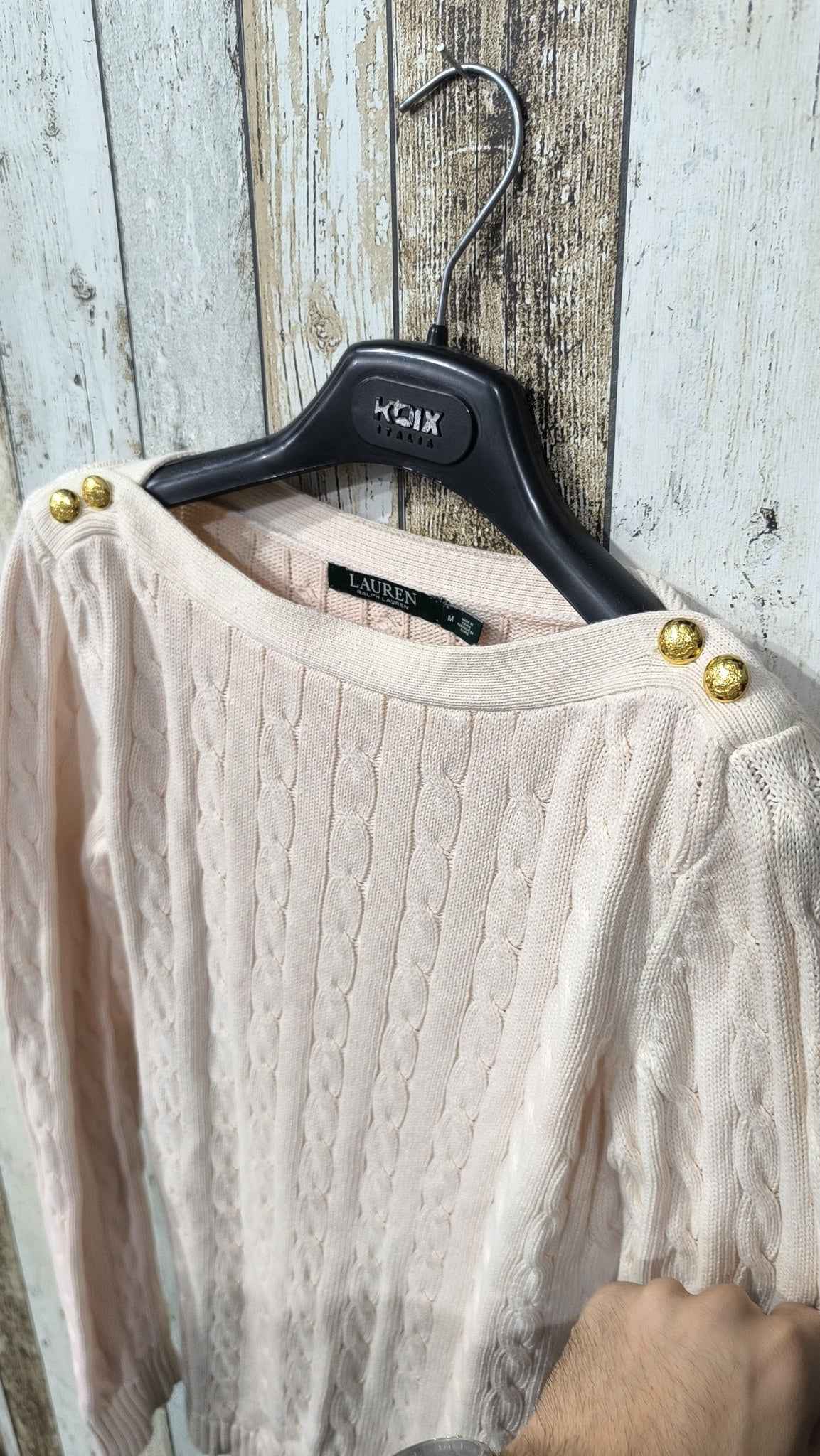 Maglione girocollo Lauren Ralph Lauren Crema Trecce Vintage Y2K (M) — foto 4