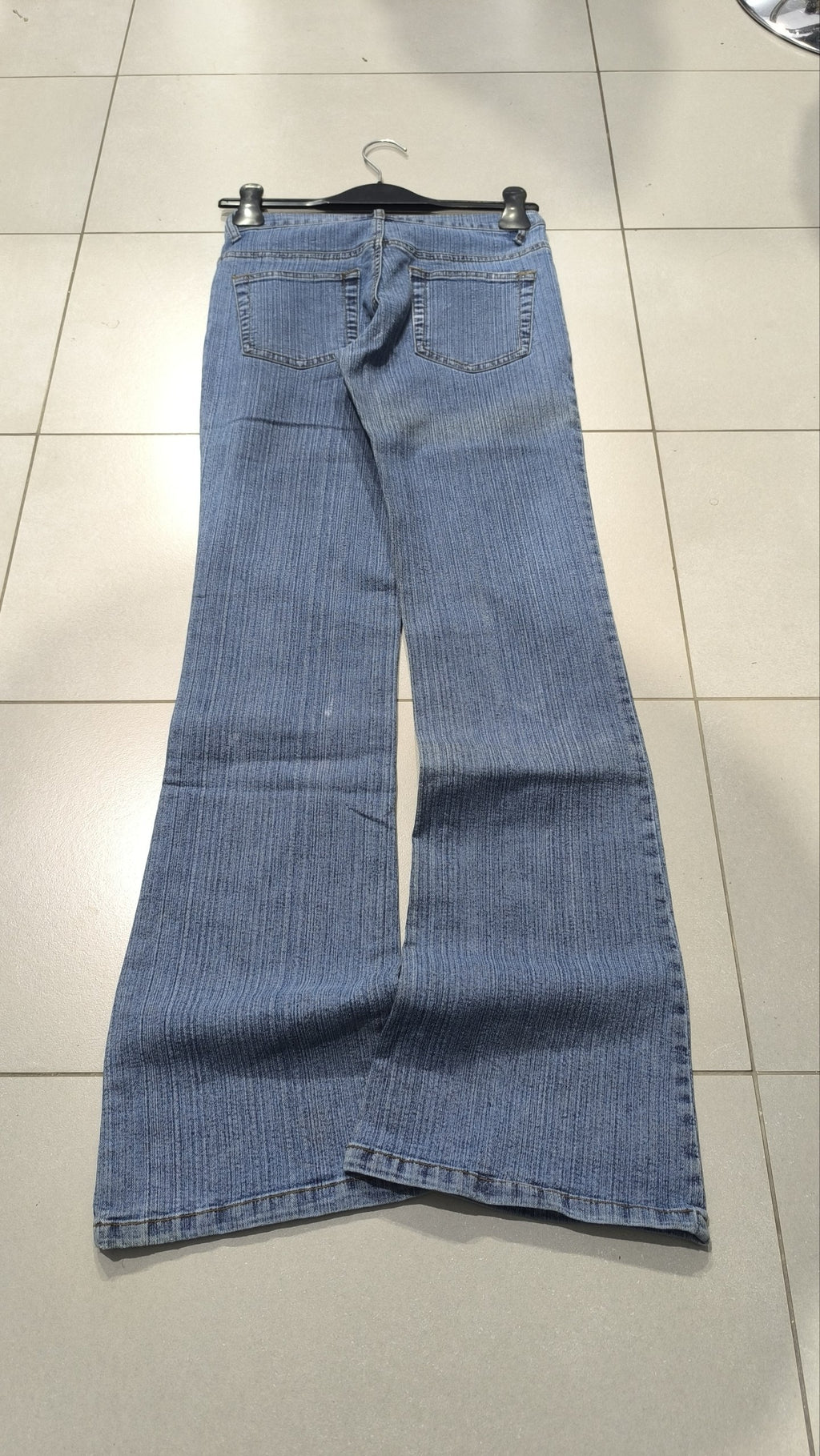 Jeans a gamba ampia Wrangler blu denim floreali strass Vintage Y2K donna (XS) — foto 5