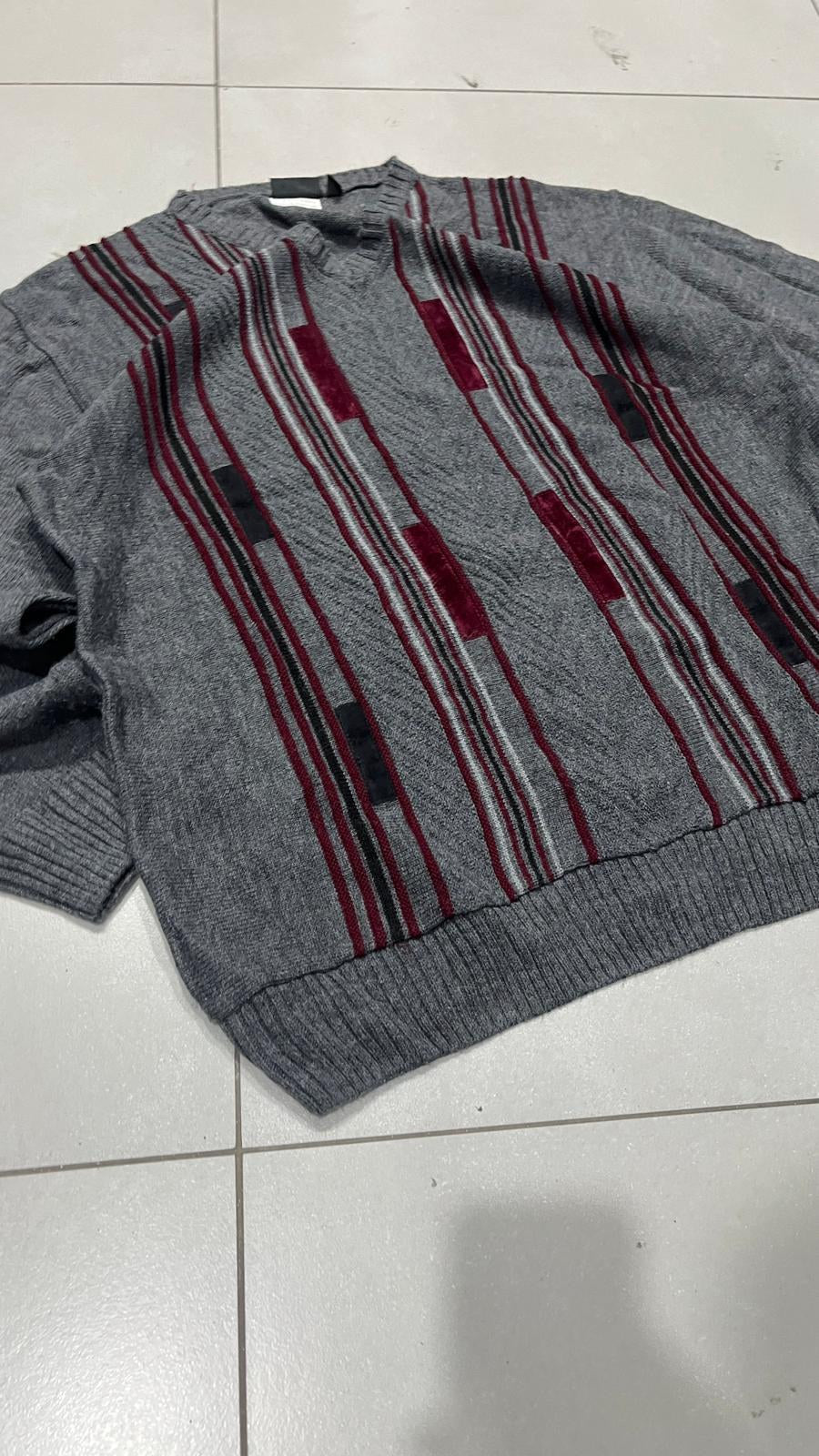 Maglione Girocollo SR Bella Kapellen Grigio Righe Vintage Y2K (XL) — foto 3