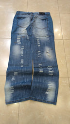 Denim Jeans Vintage Y2K Straight Baggy Fit Particular Embroidered NEW Modello "KosmoLupo"