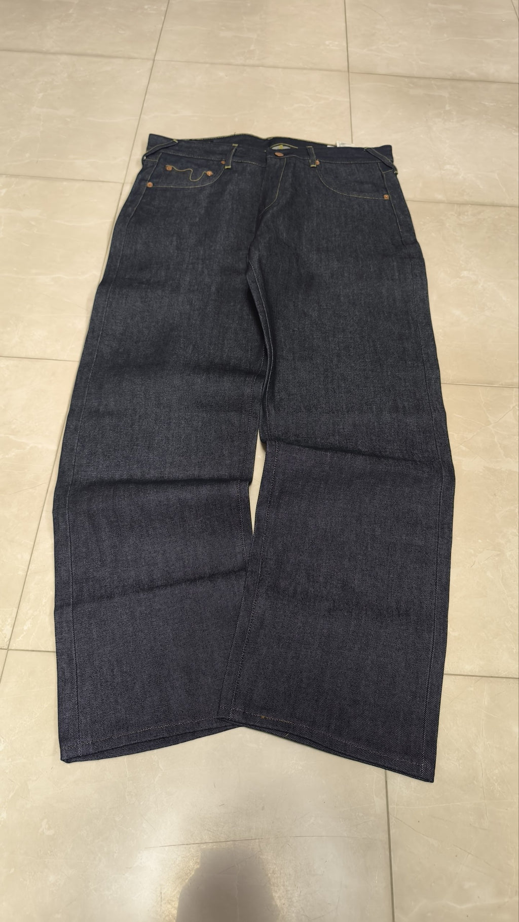 Denim Pantaloni Vintage Y2K Blu Scuro Verde Rosso Drago Stampa (L) — foto 6
