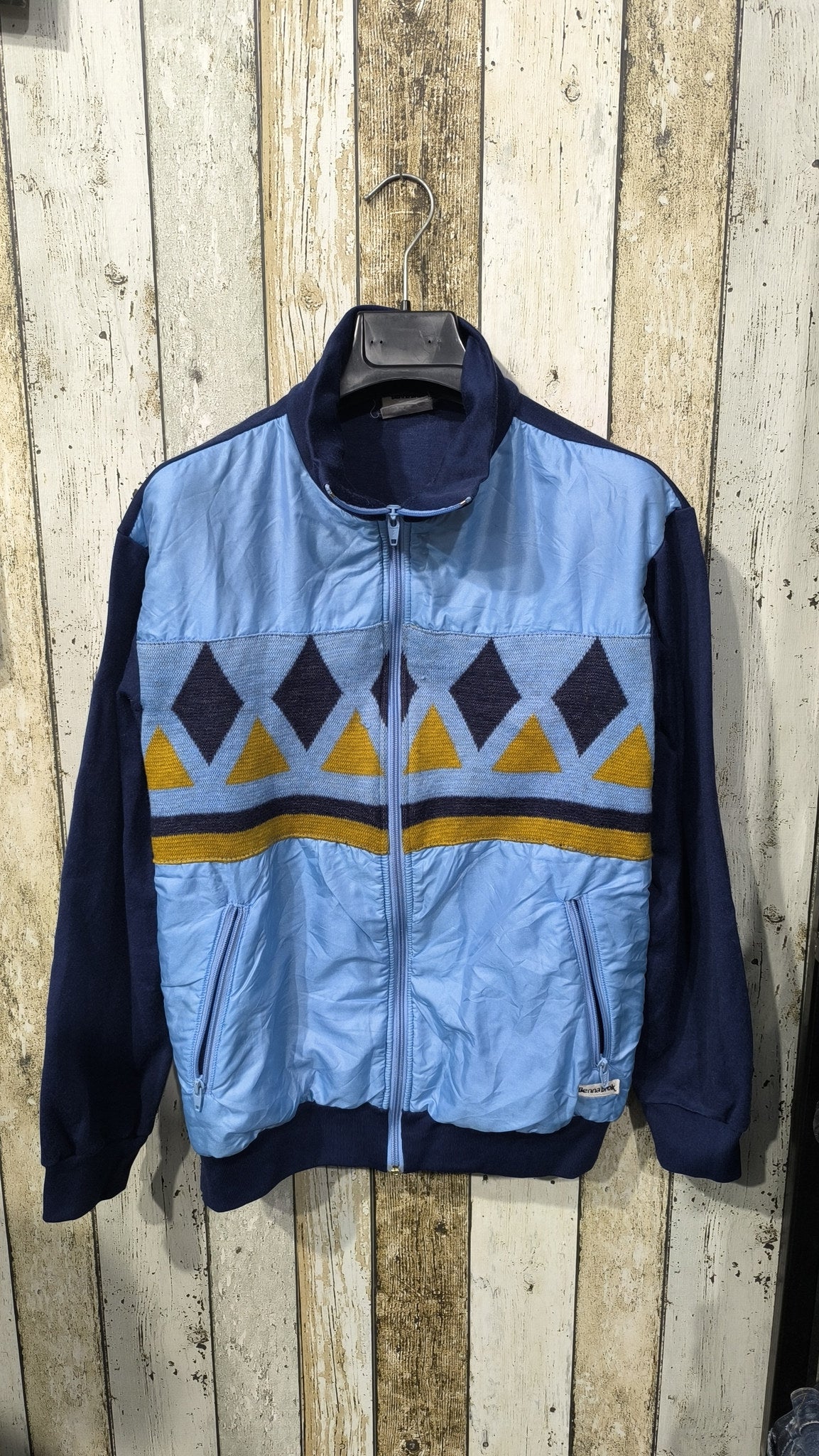 Giacca Sportiva Reebok Full Zip Collo Alto Azzurro Blu Navy Giallo Ocra Vintage Y2K (46) — foto 3
