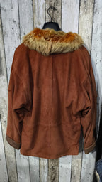 Giacca Pelle Marrone Collo Pelliccia Vintage Y2K Donna (M) — foto 6