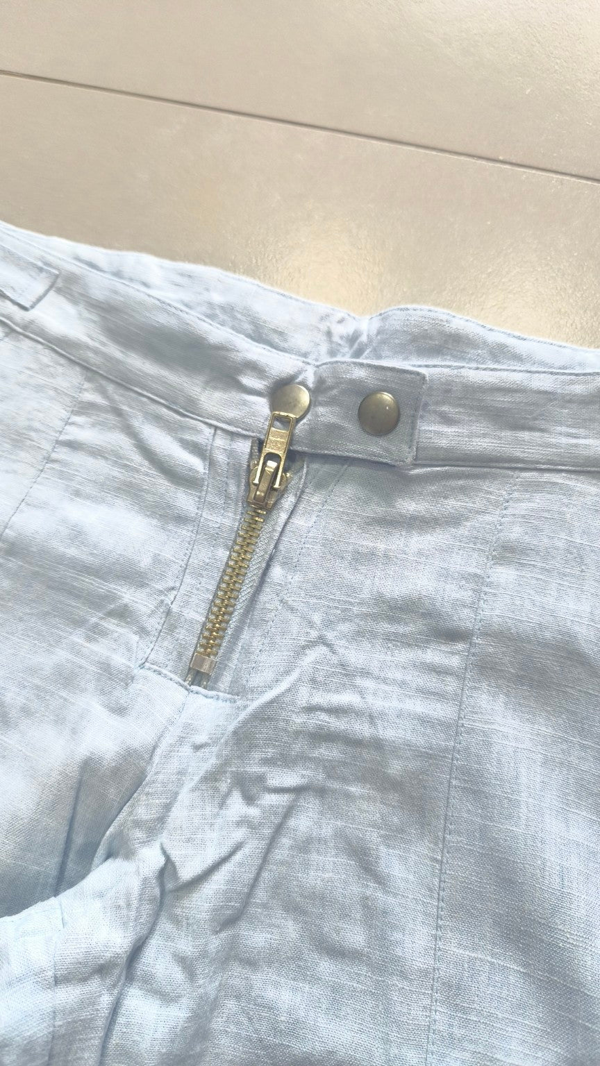 Linen Pants Baggy Fit Light Blue con Zip Vintage Y2K Low Waist - Pantaloni in Lino Super Baggy Vita Bassa