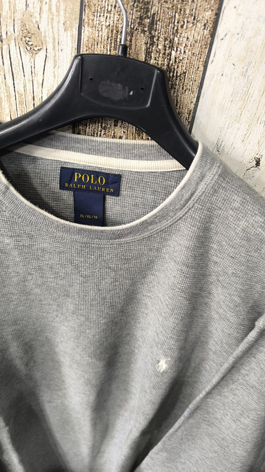 Felpa Girocollo Polo Ralph Lauren Rilievo Waffle Grigio Chiaro Melange Vintage Y2K — foto 4