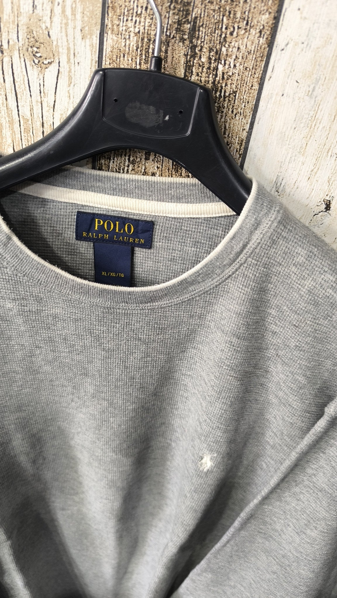 Felpa Girocollo Polo Ralph Lauren Rilievo Waffle Grigio Chiaro Melange Vintage Y2K — foto 4