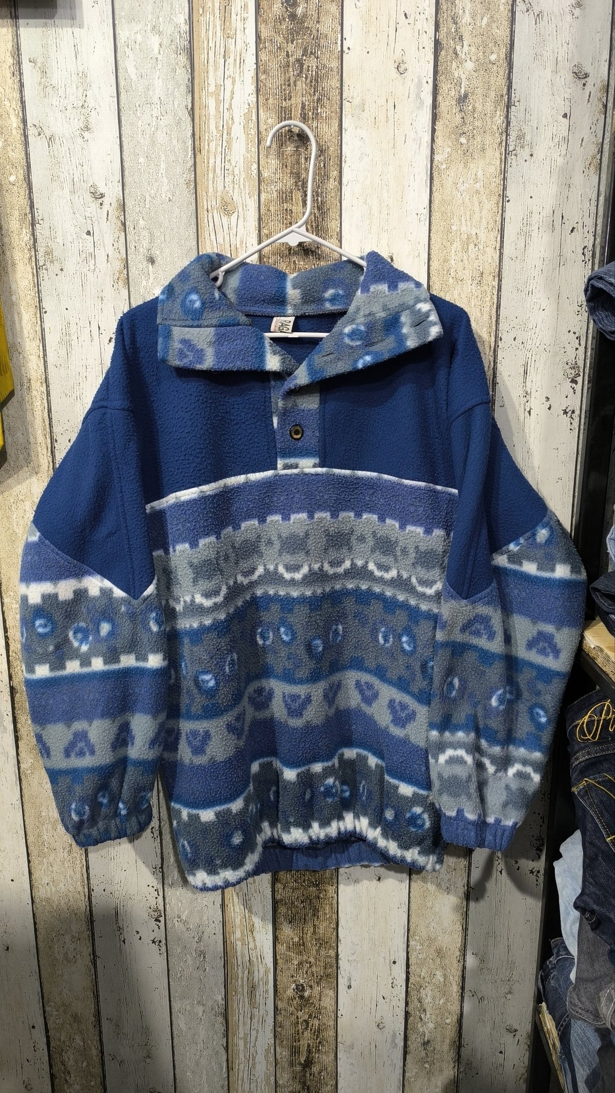 Maglia in pile Blu Fantasia Geometrica Vintage Y2K (L) — foto 3