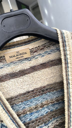 Maglieria Cardigan Malagrida Vintage Y2K Beige Righe Bottoni Tasche (M) — foto 4