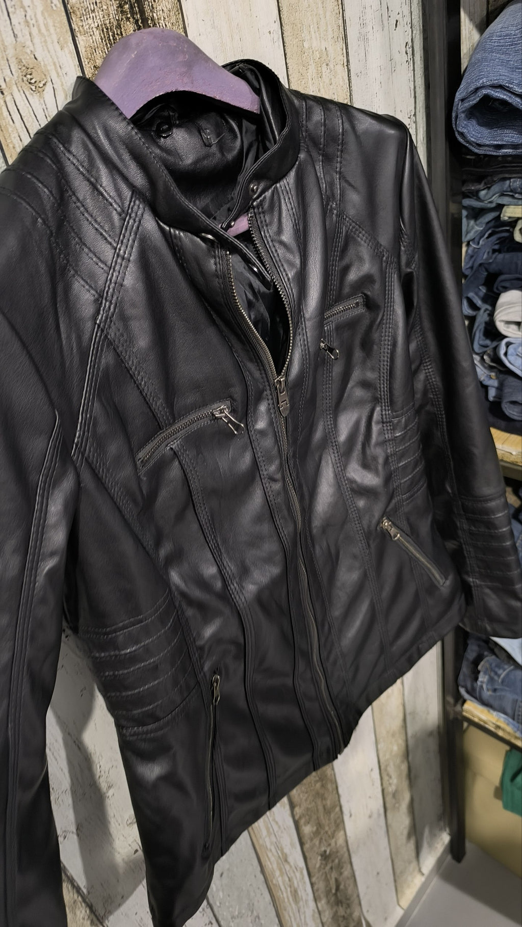 Giacca in similpelle con zip nera Vintage Y2K (S) — foto 4