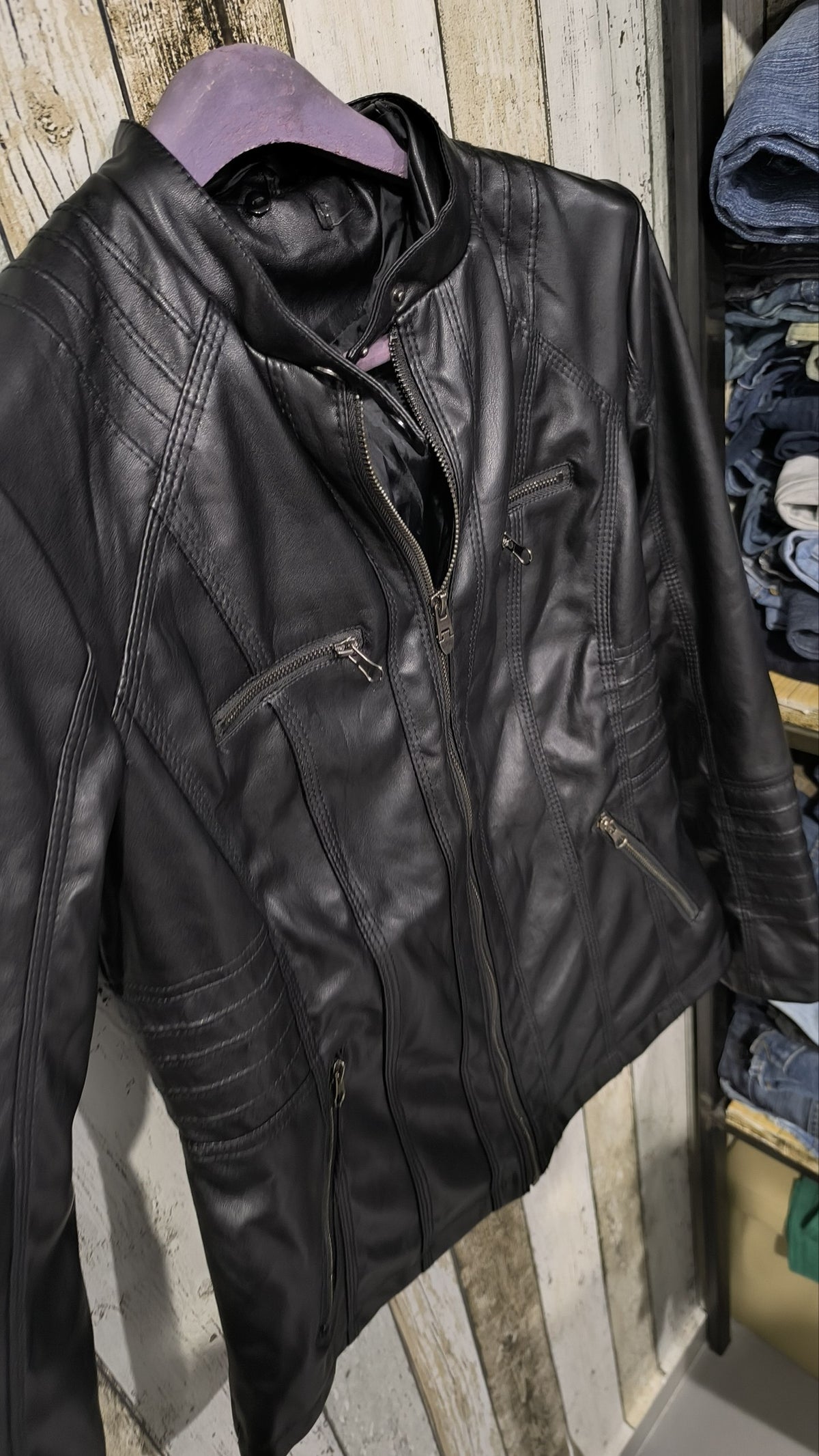 Giacca in similpelle con zip nera Vintage Y2K (S) — foto 4