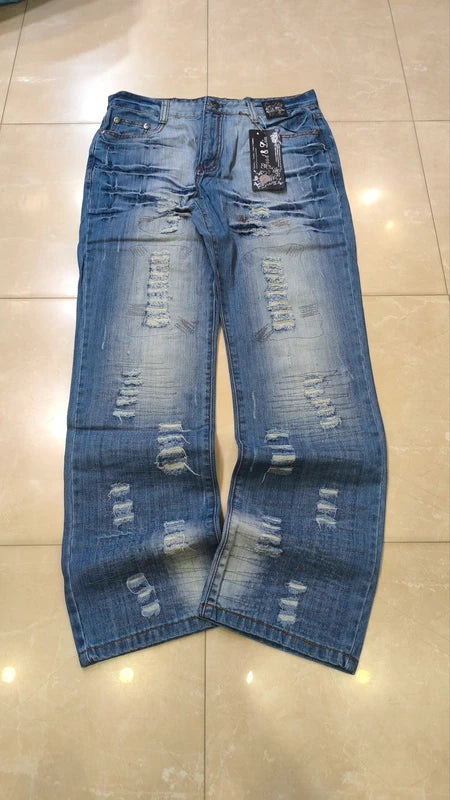Denim Jeans Vintage Y2K Straight Baggy Fit Particular Embroidered NEW Modello "KosmoLupo"
