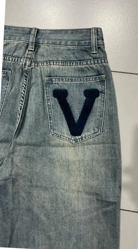 Denim Jeans Baggy Fit Embroidered "V" Blu wash (XS)