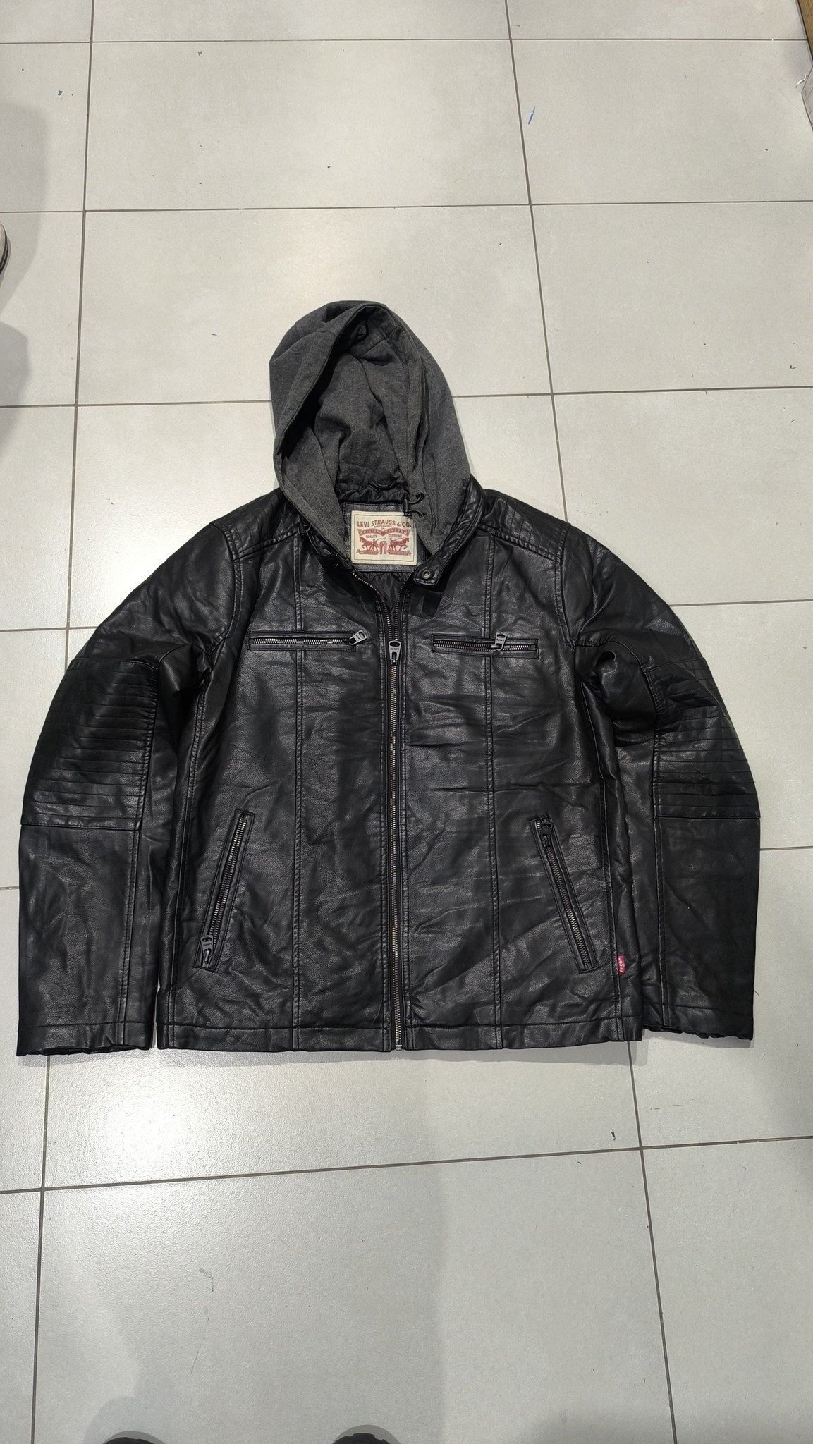 Giacca in pelle con cappuccio Levi Strauss & Co. Vintage Y2K Nera (M) — foto 3
