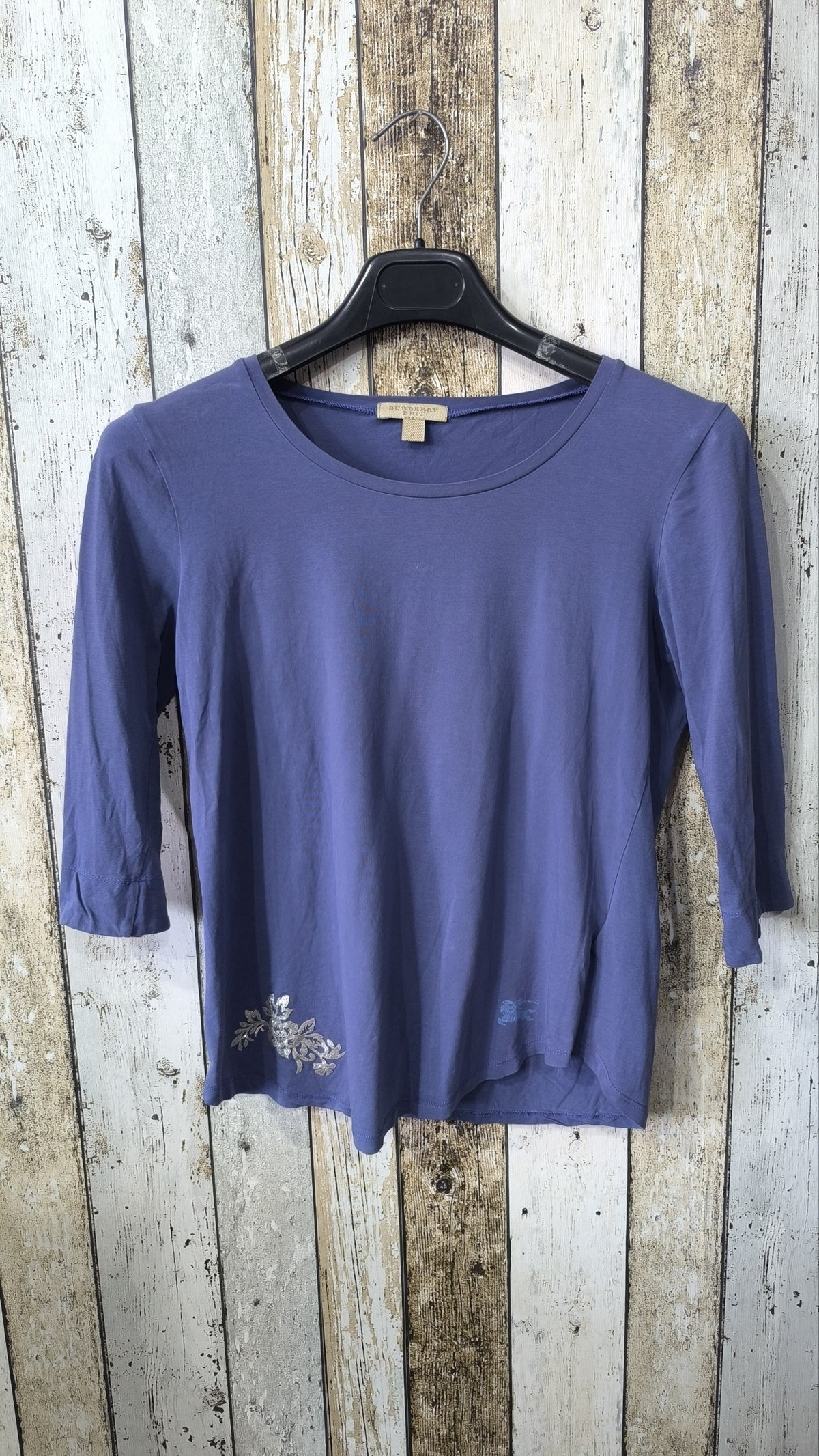 Maglia Burberry Brit Vintage Y2K Blu Manica 3/4 Decoro Floreale (S) — foto 3