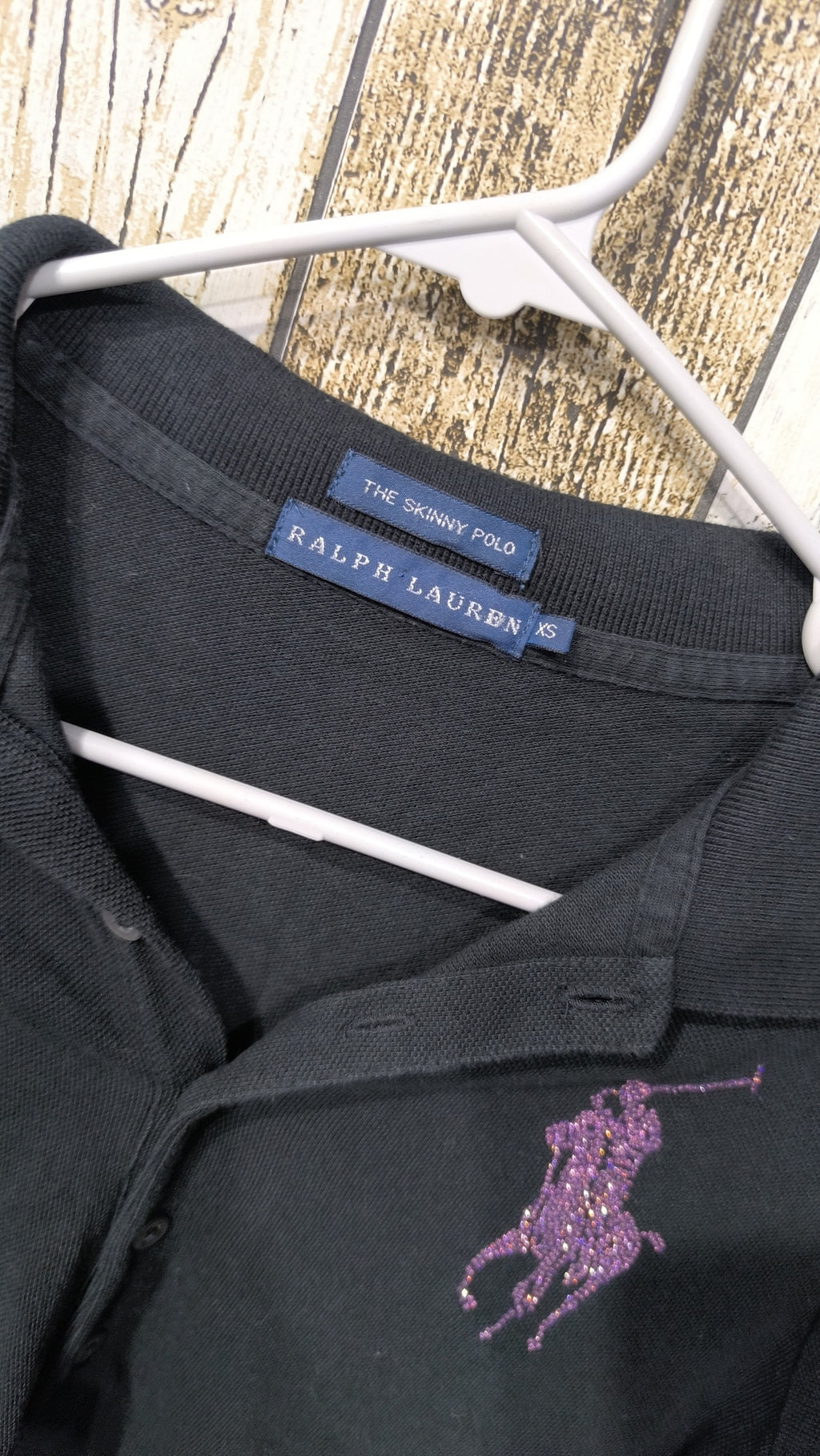 Polo manica lunga Ralph Lauren The Skinny Polo Nero Logo viola Vintage Y2K (XS) — foto 4