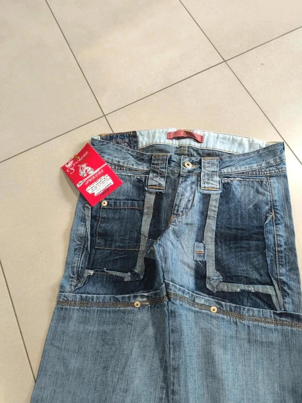 Denim Cargo Washed Low Waist Vintage Y2K baggy Fit 90s 2000s (S)