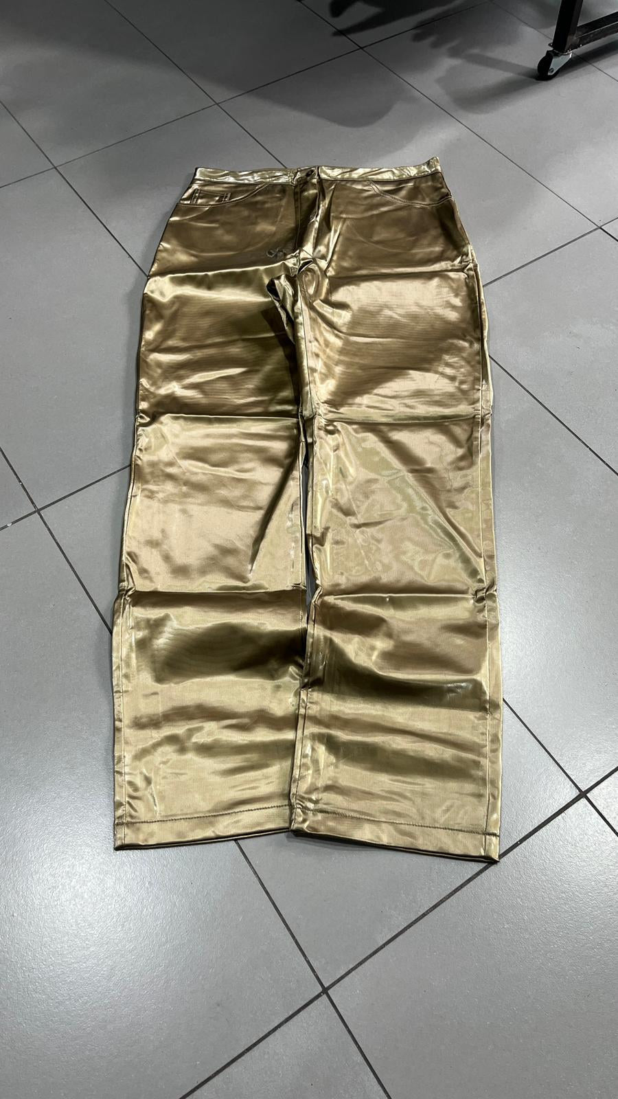 Pantaloni Gamba Dritta Effetto Metallizzato Oro Champagne Vintage Y2K (XS) — foto 4
