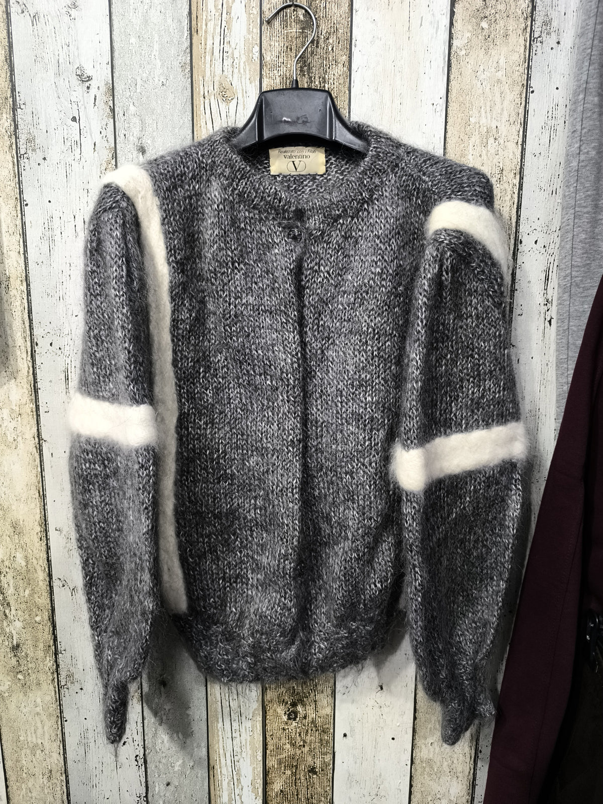Cardigan Valentino Bande Bianche Grigio Mélange Vintage Y2K (S) — foto 3
